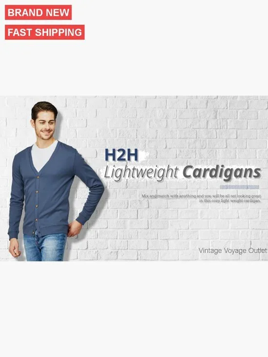 Men's Slim Fit V-Neck Cardigan, Cotton Blend, Long Sleeve Button Down - Picture 7 of 7